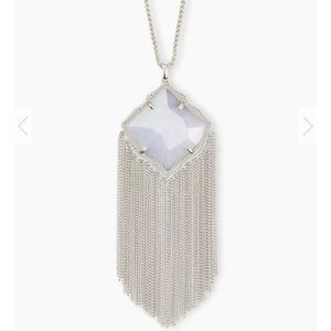 KENDRA SCOTT KINGSTON SILVER LONG PENDANT NECKLACE IN SLATE CATS EYE